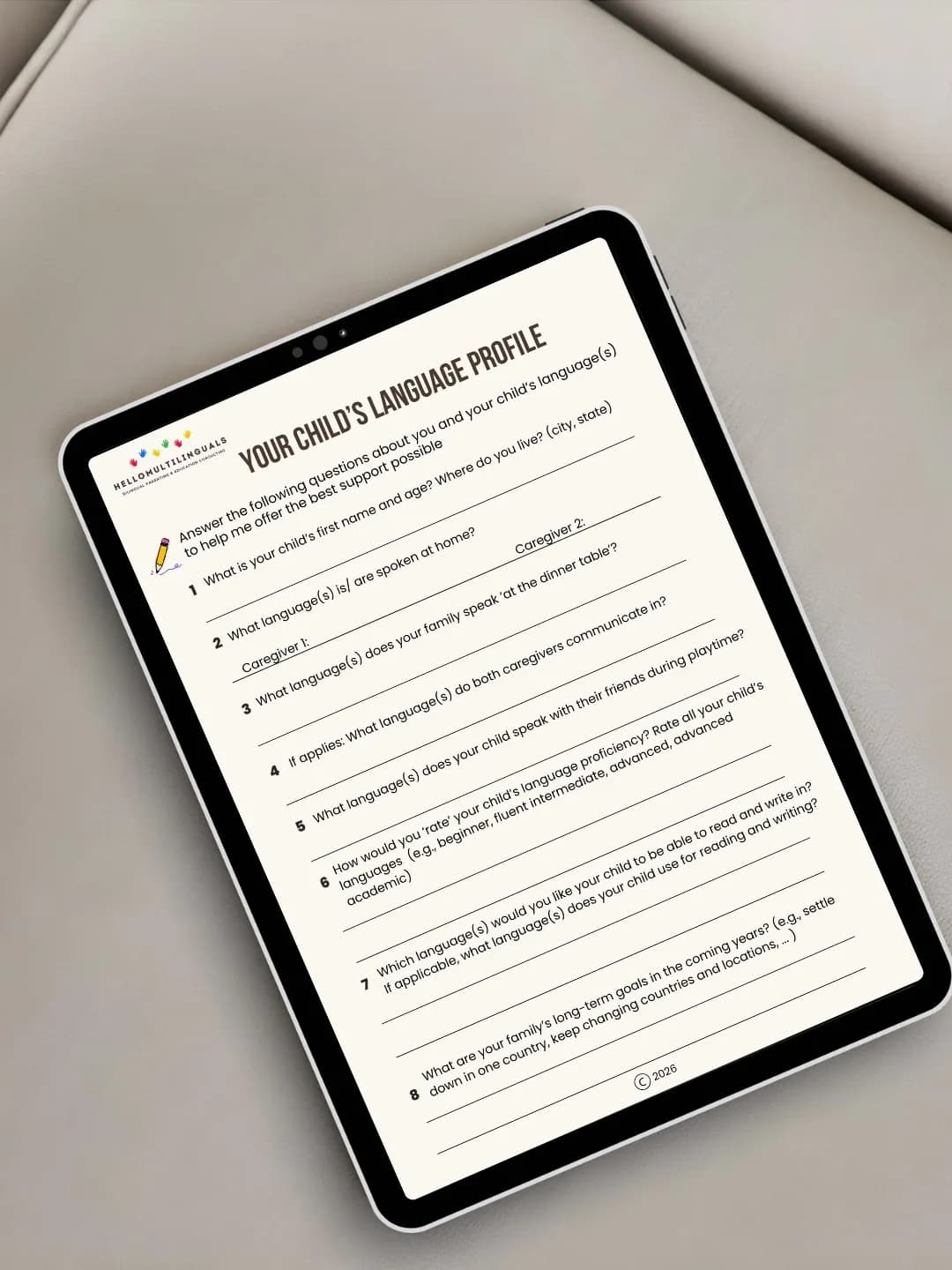 Child language profile worksheet for multilingual family consultation