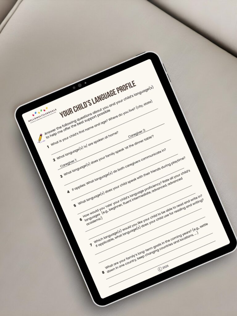 Child language profile worksheet for multilingual family consultation